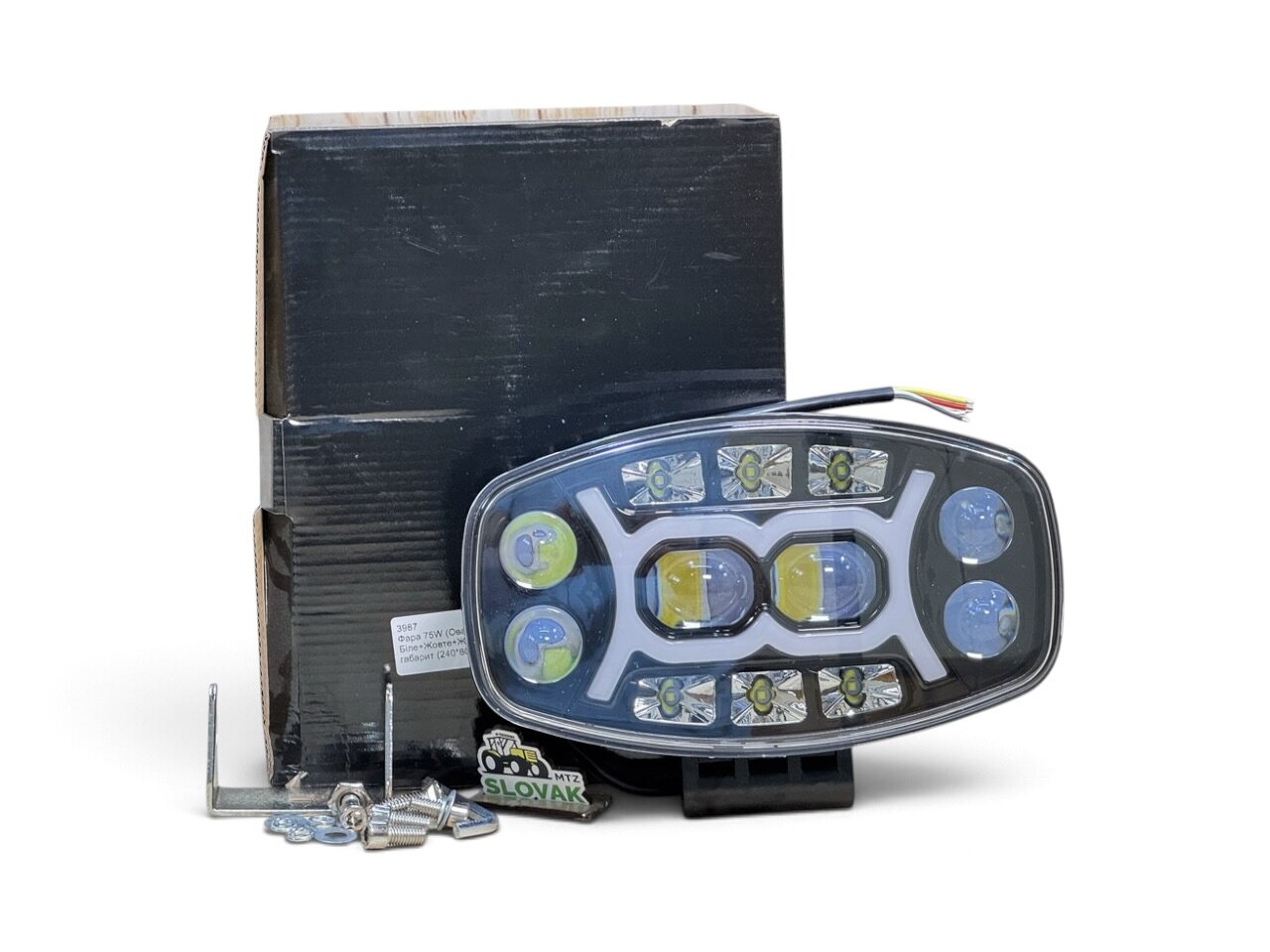 Світлодіодна LED фара 75W (овал) Біле + Жовте світло + Жовтий габарит (240×80×55 мм)