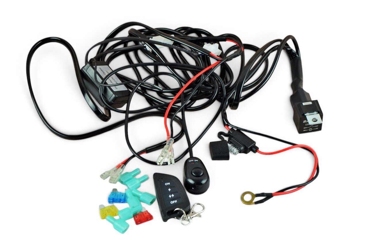 Проводка для фар с пультом 2*100W 12V LED фар, LED балки (реле, пульт, блок стробоскопа, предохранители)