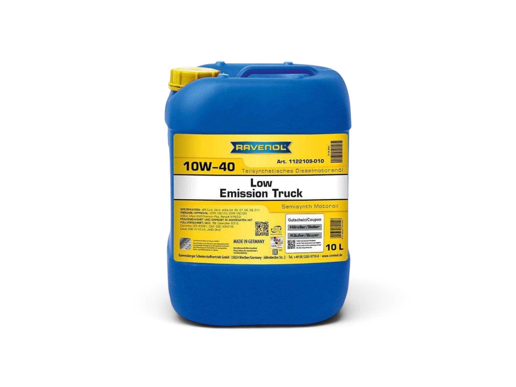 Масло Ravenol 10w-40 Low Emission Truck "Semisynth" SJ-4/CI-4, E4/Е6/E7/E9 (10л) (1122109-010)