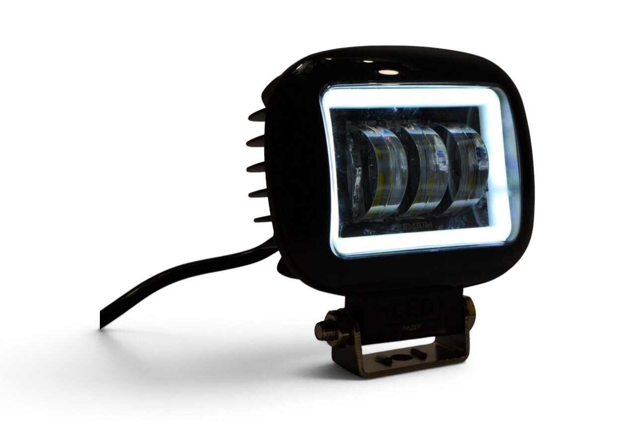 Додаткова світлодіодна LED фара 45Вт Квадратна (Black)+ Ангельські очі з чіткою світлотіньовою межею