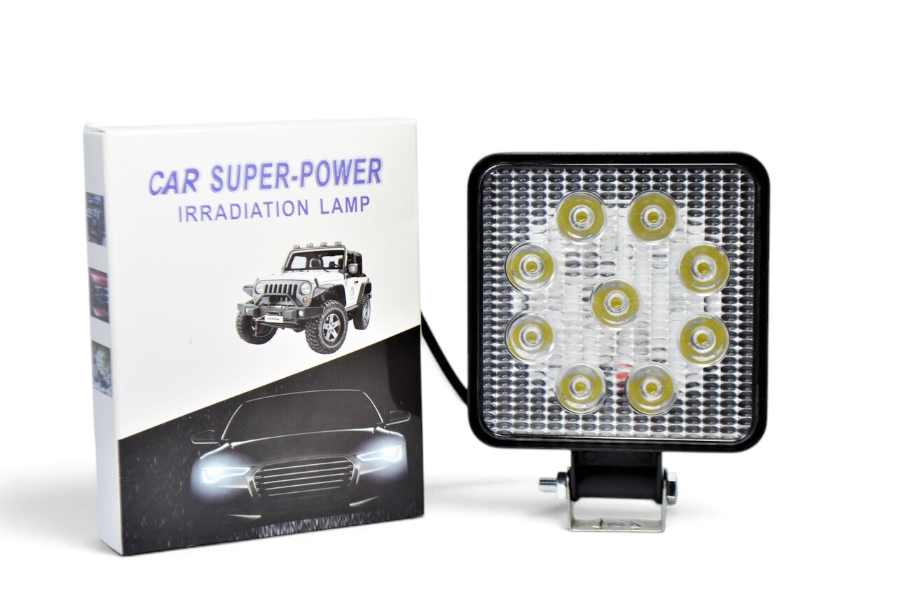 Світлодіодна LED фара квадратна робоча 27W/60° 27Вт,(3Вт*9ламп) Широкий промінь, SUPER POWER (Тонкий радіатор)