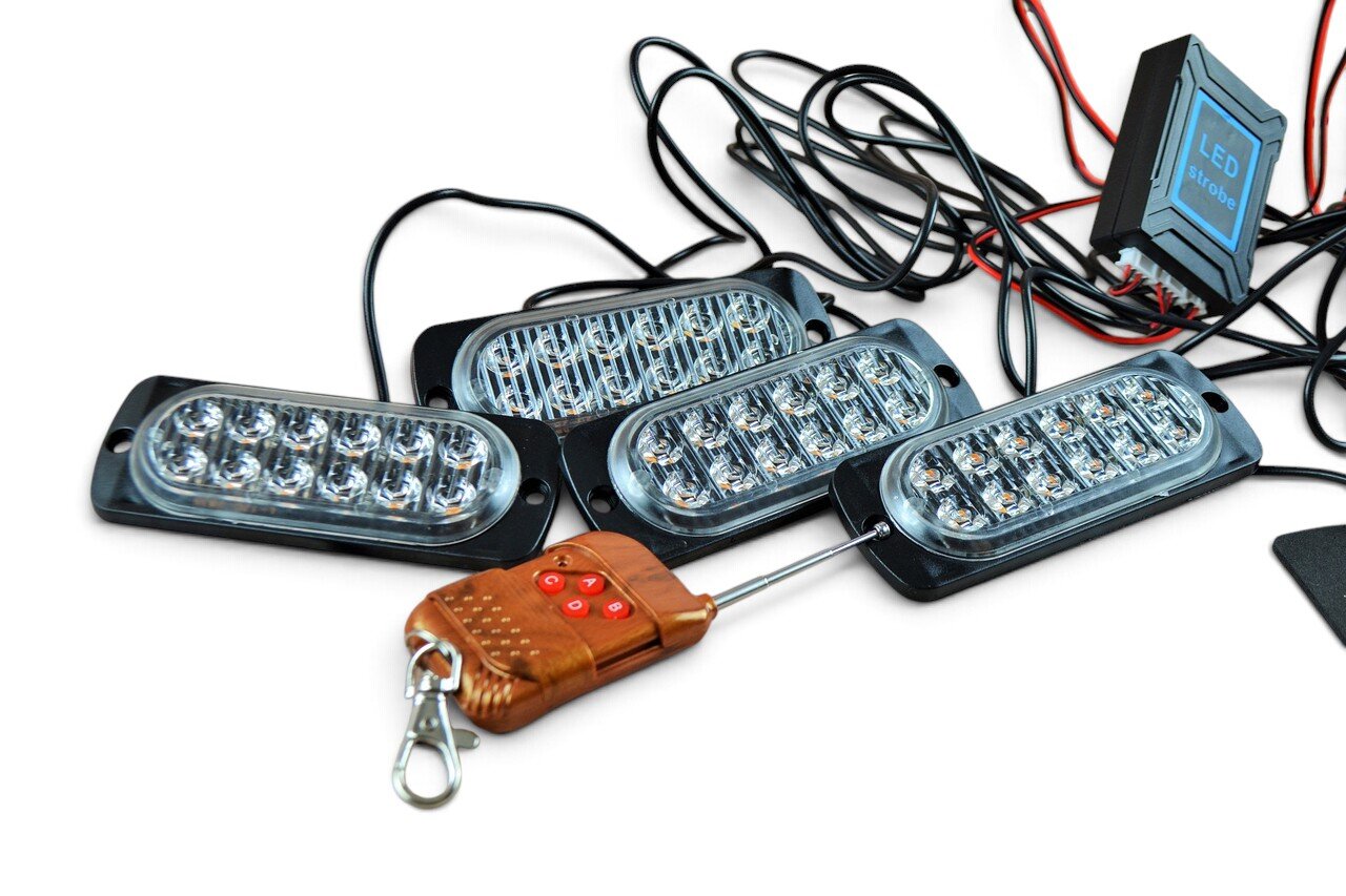 Стробоскоп LED з пультом 4 штуки (червоно-синій стробоскоп)