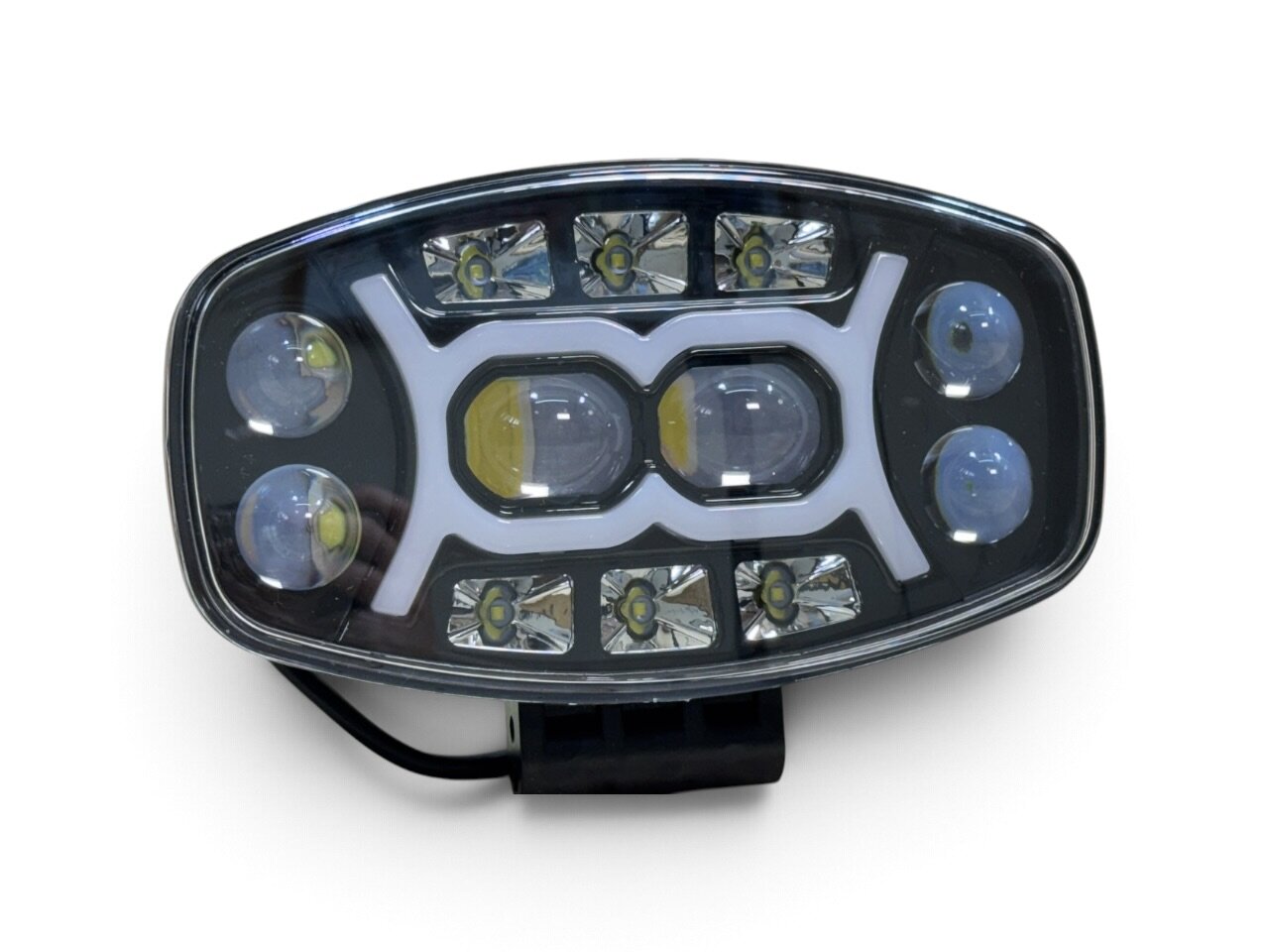 Світлодіодна LED фара 75W (овал) Біле + Жовте світло + Жовтий габарит (240×80×55 мм)