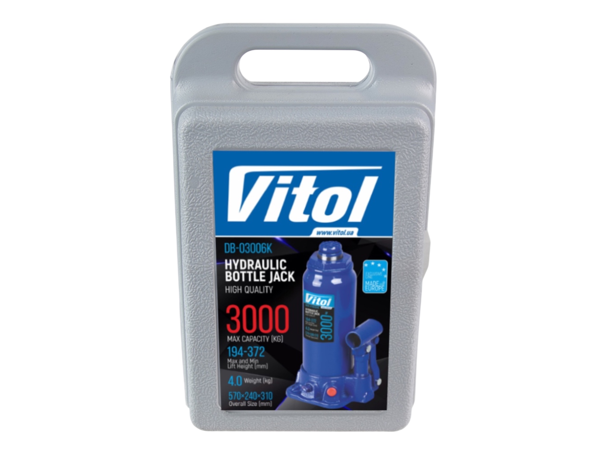 Домкрат гидравлический телескопический 3т min 194мм - max 372 мм VITOL