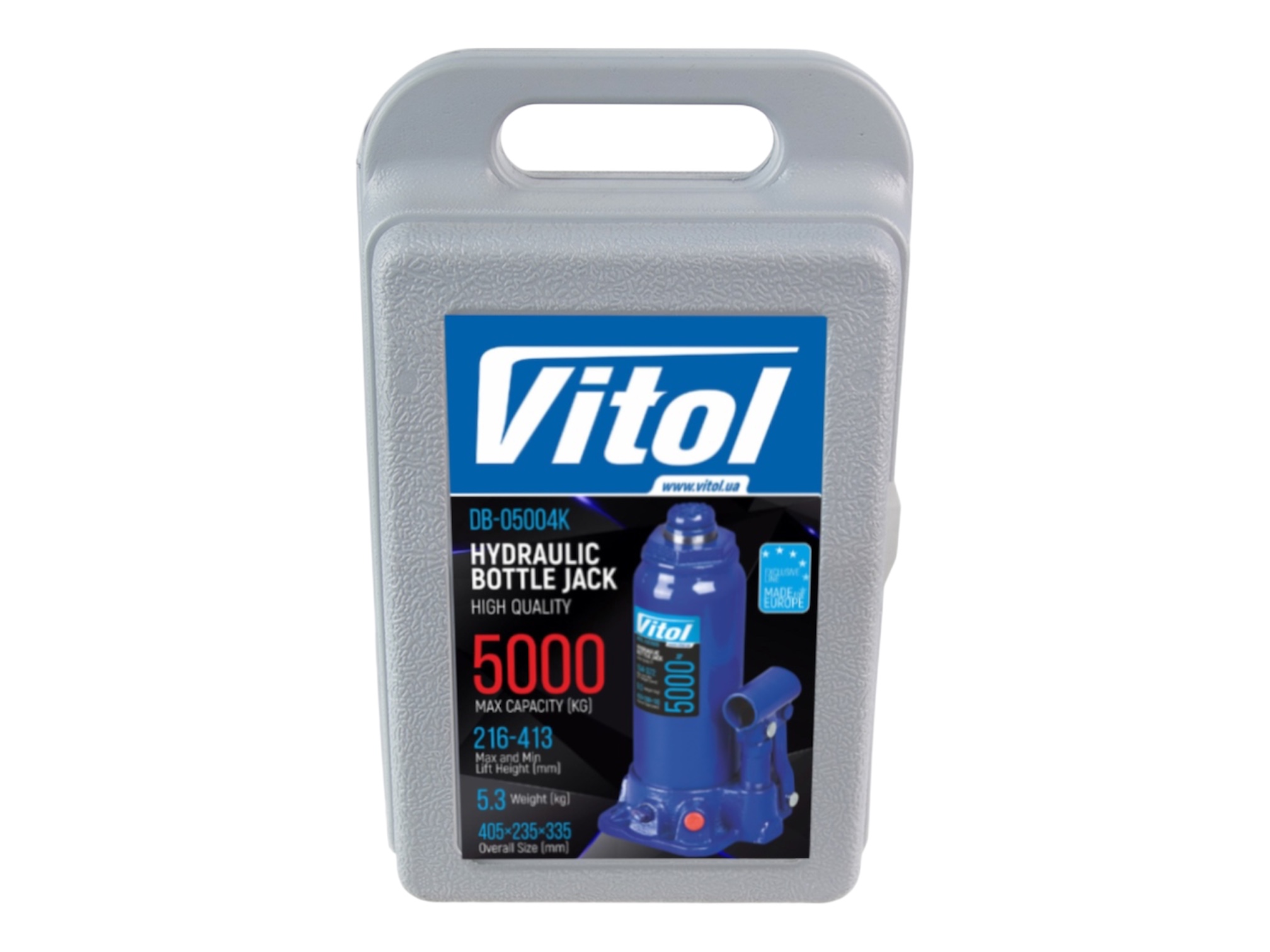 Домкрат гидравлический телескопический 5т min 216мм - max 413мм VITOL